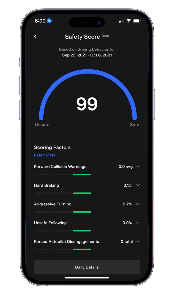tesla safery score iphone