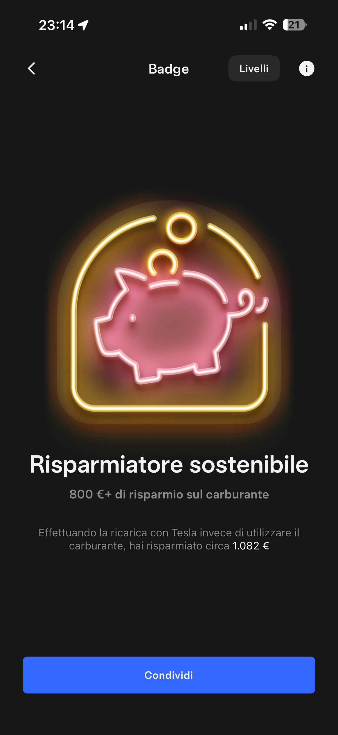 L’app Tesla rinnova le Statistiche di Ricarica: mappa dei Supercharger, badge da collezionare e un concorso per ricaricare gratis a vita — screenshot 3