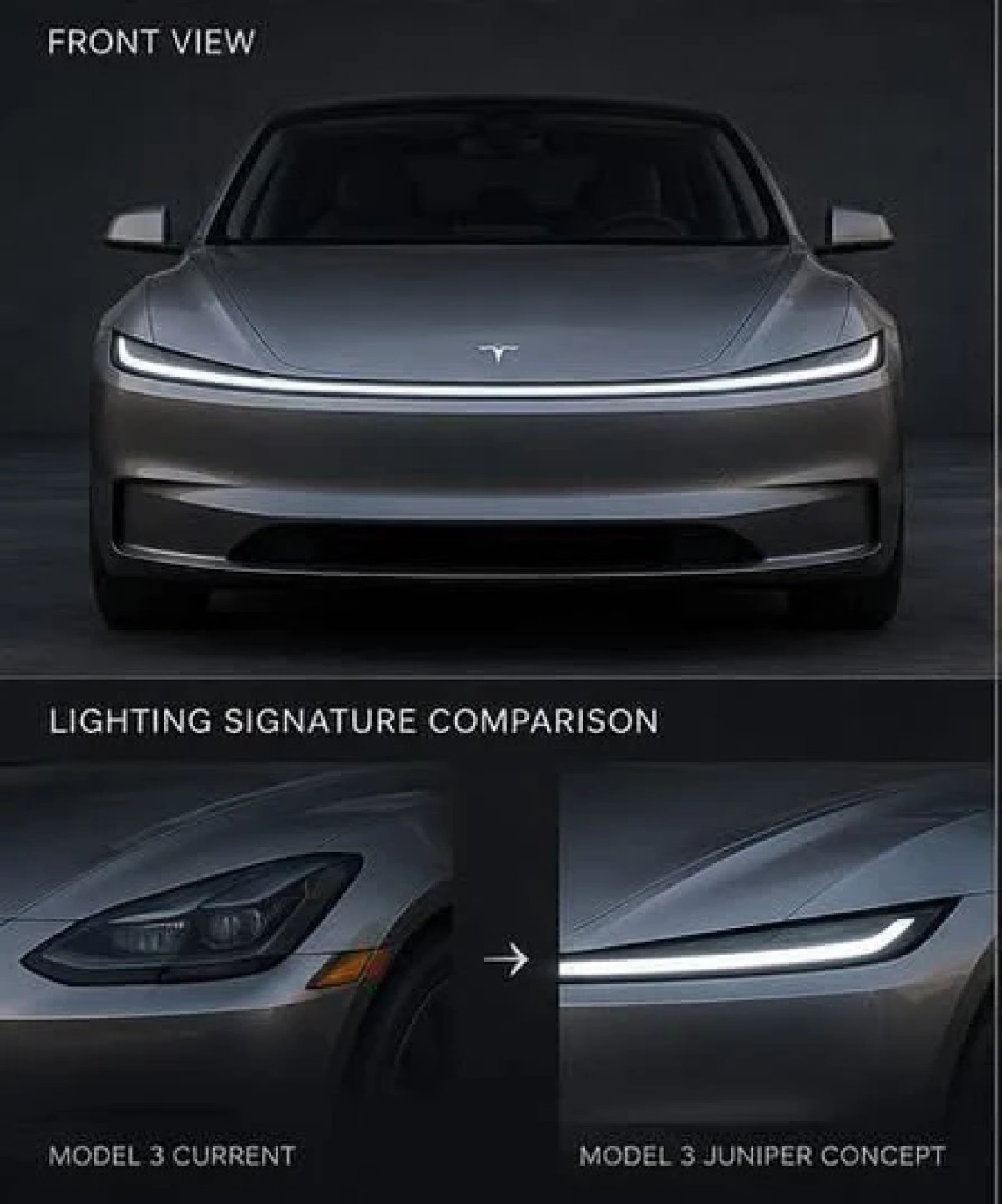 Ecco come potrebbe essere la nuova Tesla Model 3 con il design Juniper: barre luminose davanti e dietro 2 Ecco come potrebbe essere la nuova Tesla Model 3 con il design Juniper: barre luminose davanti e dietro — screenshot 1