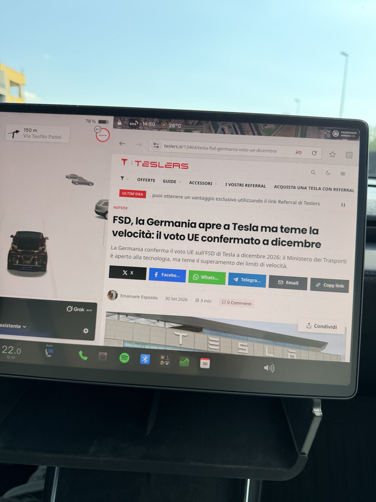 Grok legge gli articoli sulla vostra Tesla: ecco come aprire un sito e farvelo leggere ad alta voce — screenshot 2