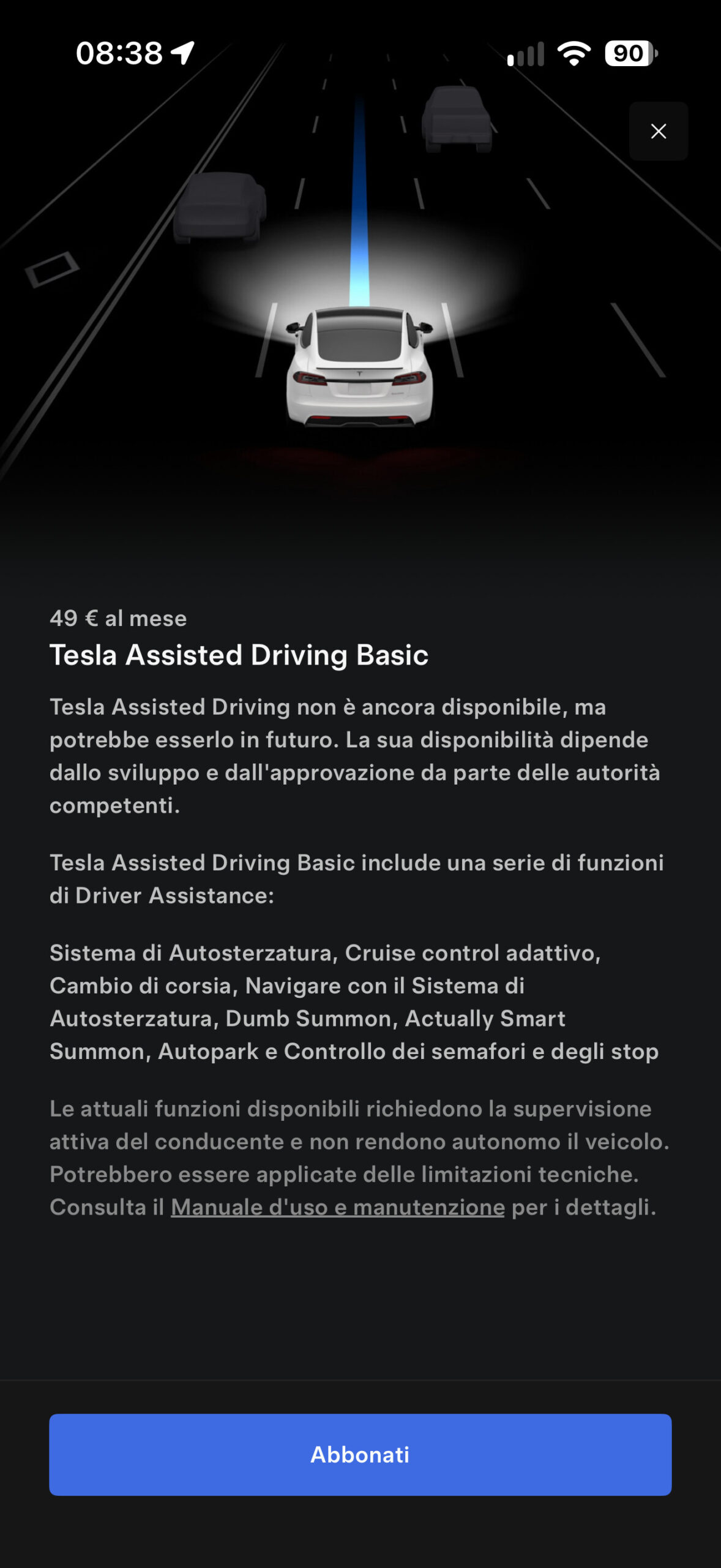 L’FSD cambia nome in Europa: ora si chiama Tesla Assisted Driving, e nell’app italiana compare già da 49 € al mese — screenshot 2