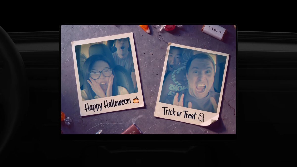 Tesla rilascia la Modalità Halloween con l’aggiornamento 2026.38.3: auto fantasma, Trick or Treat, light show e Boombox con voce spaventosa — screenshot 2