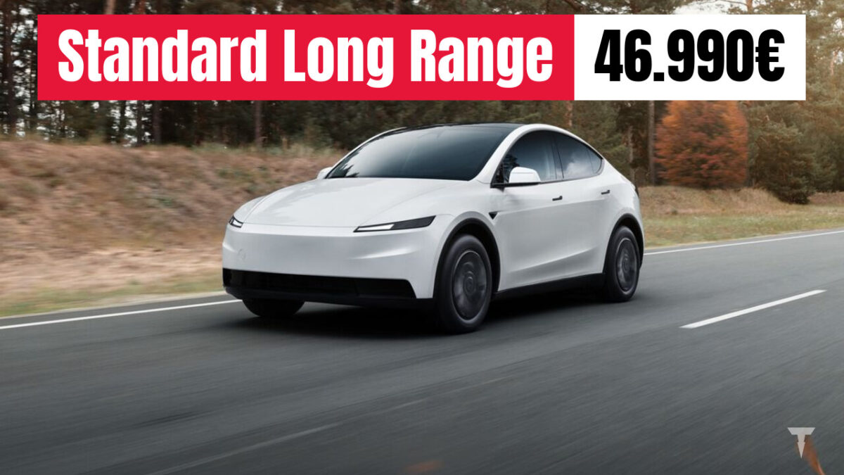 Tesla Model Y Standard Long Range bianca su strada