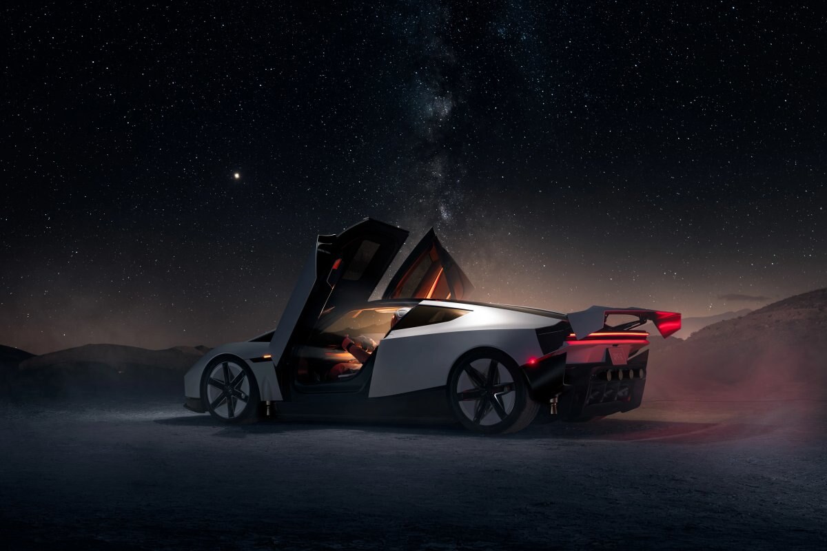 Tesla Roadster, vista di tre quarti, 2026