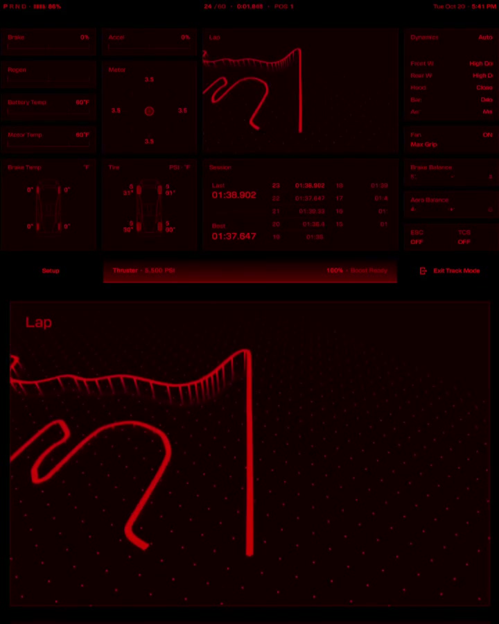 Tesla mostra l’interfaccia della nuova Roadster: ispirata ai caccia, con Track Mode e indicatore dei propulsori (video) — screenshot 1